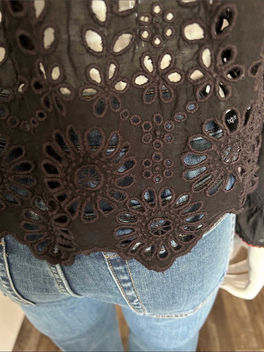 GANNI Emile Viscose Lace Top | Black Floral Eyelet Blouse | IT 42 Small-Medium - Picture 9 of 16